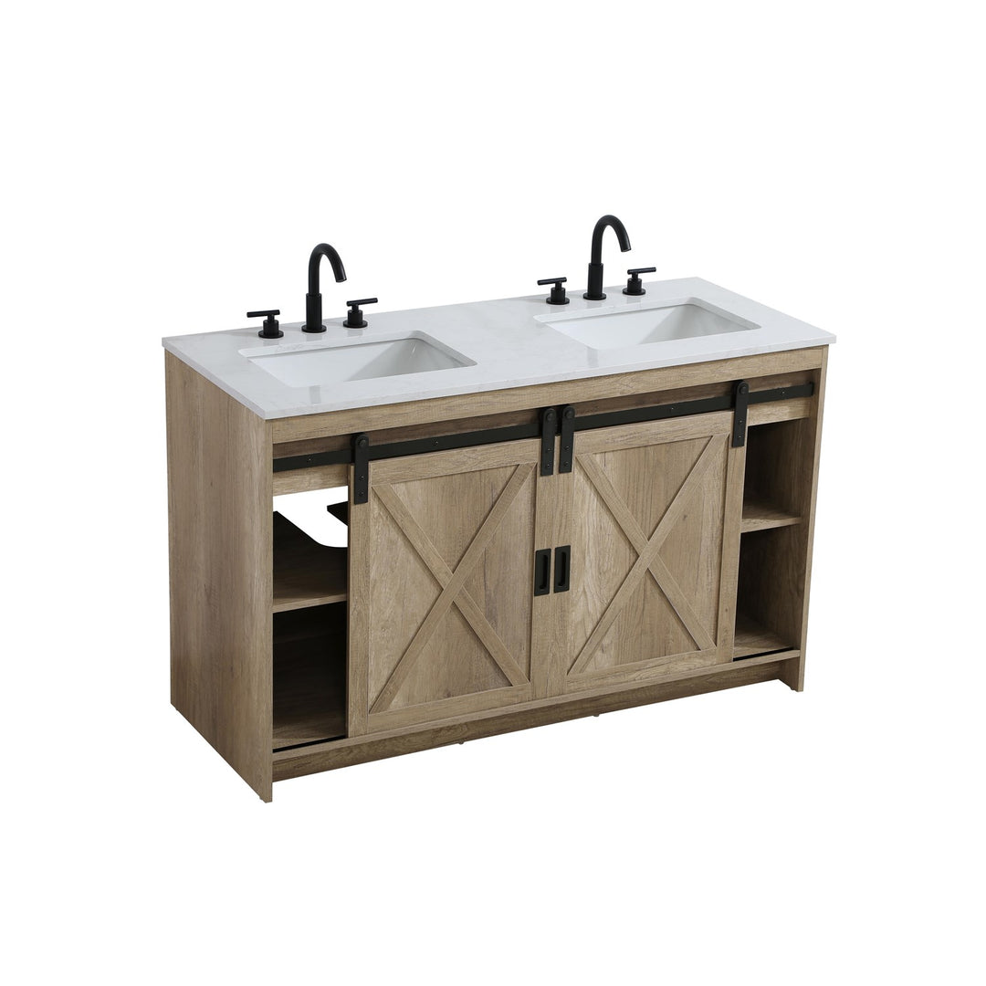 54 Inch Double Bathroom Vanity In Natural Oak - View 4 - Joshua Marshal