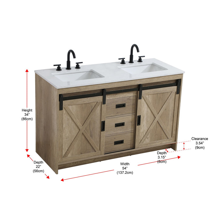 54 Inch Double Bathroom Vanity In Natural Oak - View 6 - Joshua Marshal