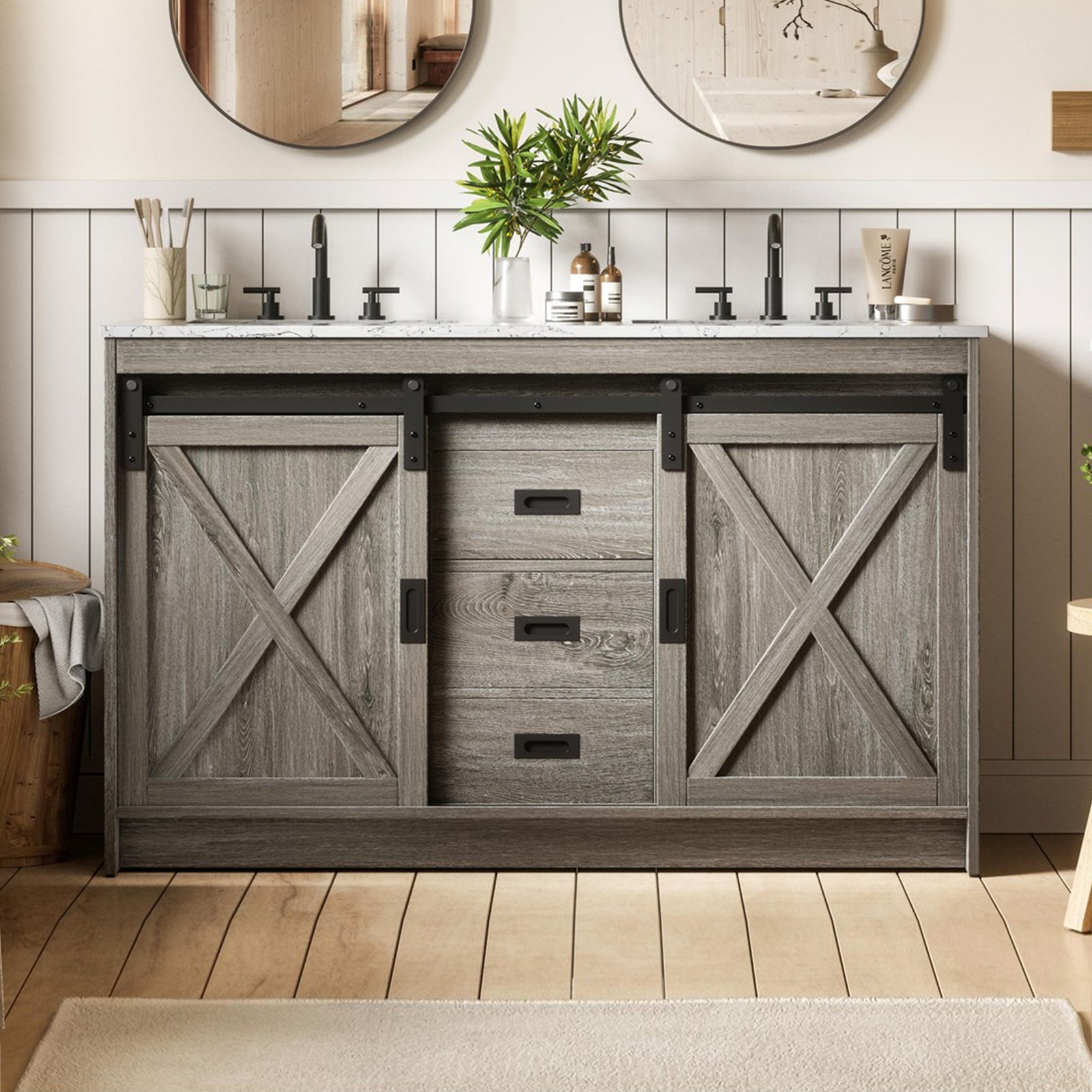 54 Inch Double Bathroom Vanity In Rustic Grey Rustic Grey Finish - KITCHEN & BATH by Joshua Marshal