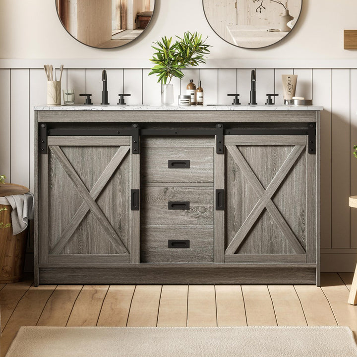 54 Inch Double Bathroom Vanity In Rustic Grey Rustic Grey Finish - KITCHEN & BATH by Joshua Marshal