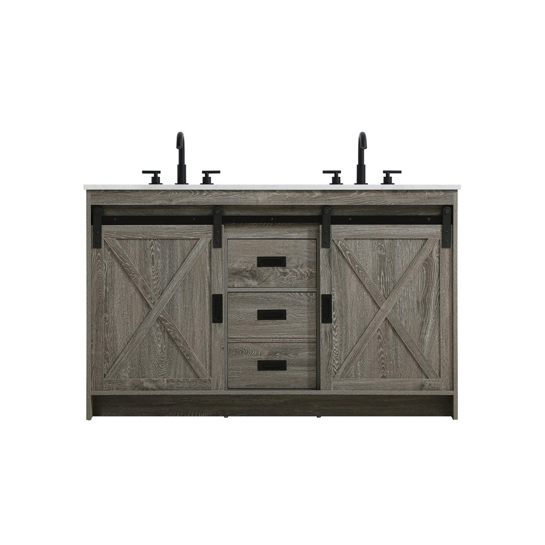 54 Inch Double Bathroom Vanity In Rustic Grey - View 3 - Joshua Marshal