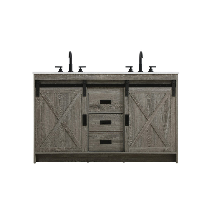 54 Inch Double Bathroom Vanity In Rustic Grey - View 3 - Joshua Marshal