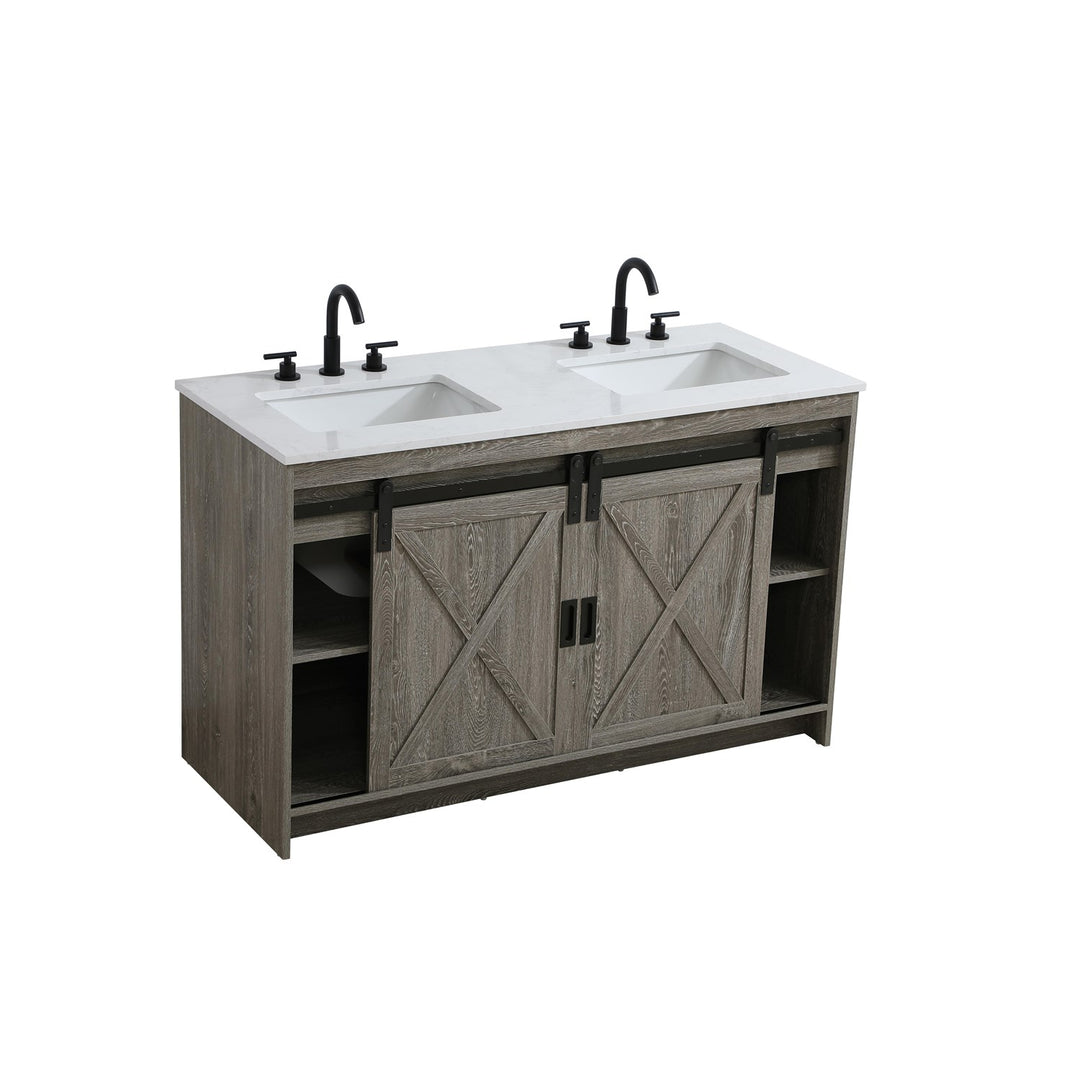 54 Inch Double Bathroom Vanity In Rustic Grey - View 4 - Joshua Marshal