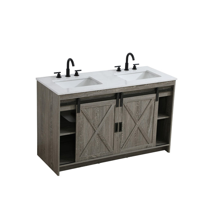 54 Inch Double Bathroom Vanity In Rustic Grey - View 4 - Joshua Marshal