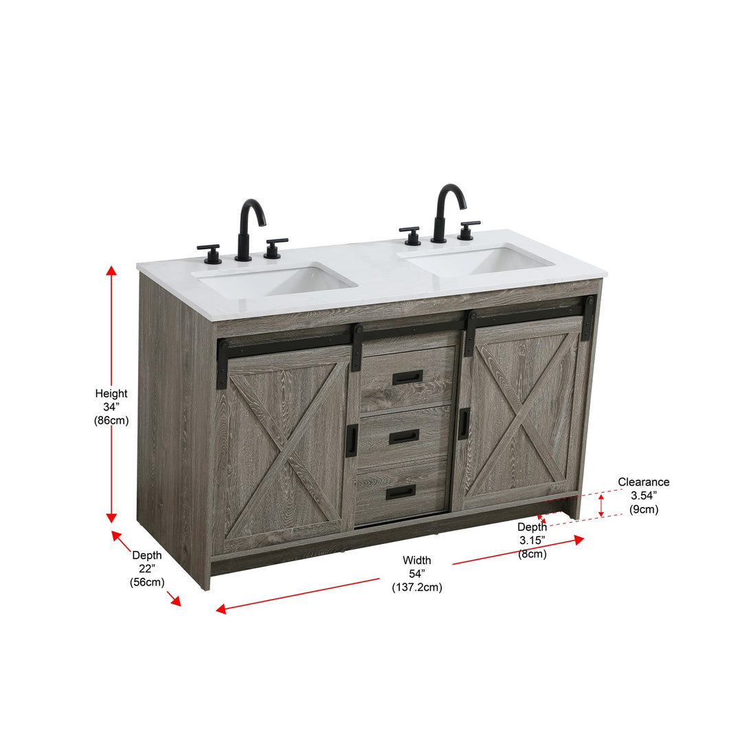 54 Inch Double Bathroom Vanity In Rustic Grey - View 6 - Joshua Marshal