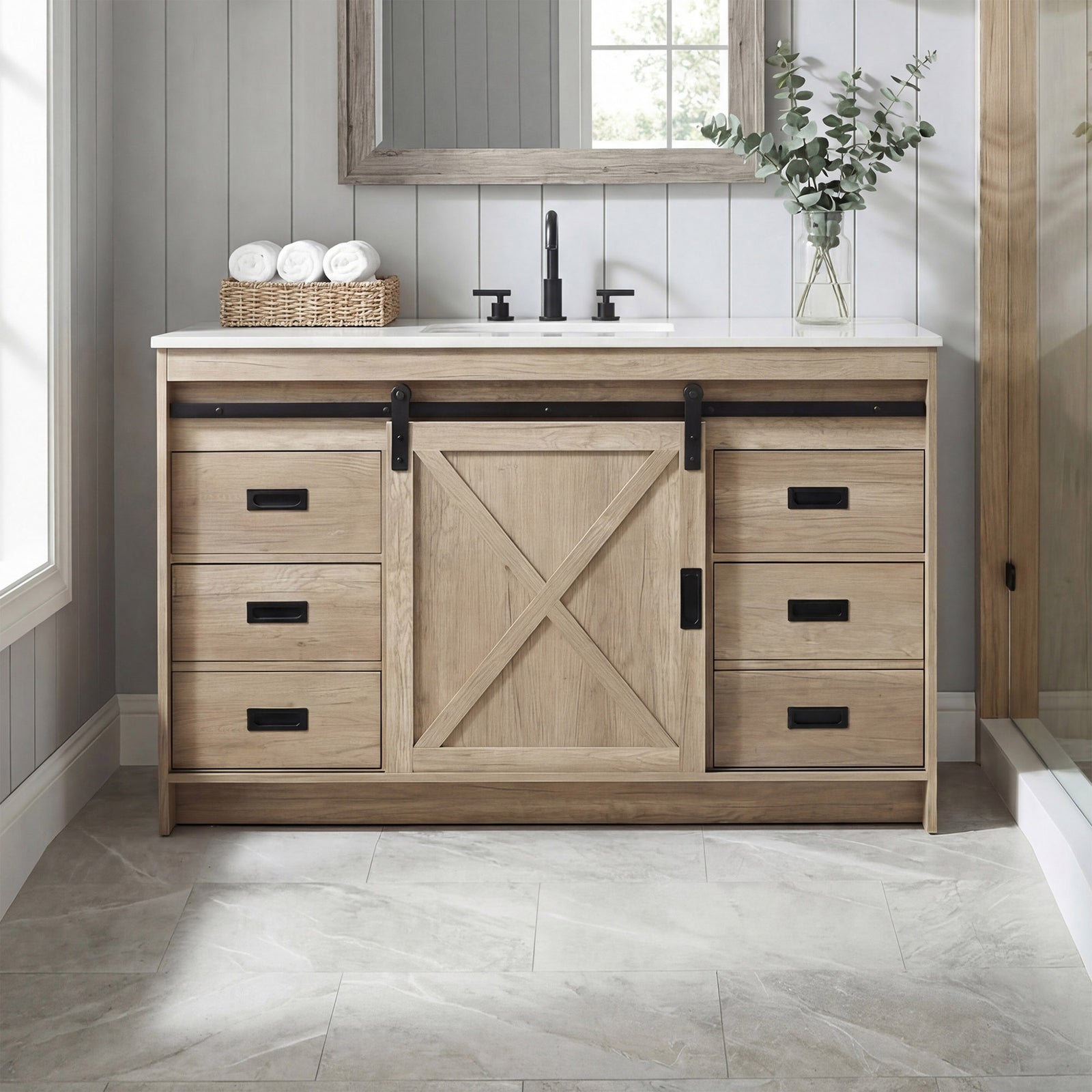 54 Inch Single Bathroom Vanity In Natural Oak Natural Oak Finish - KITCHEN & BATH by Joshua Marshal