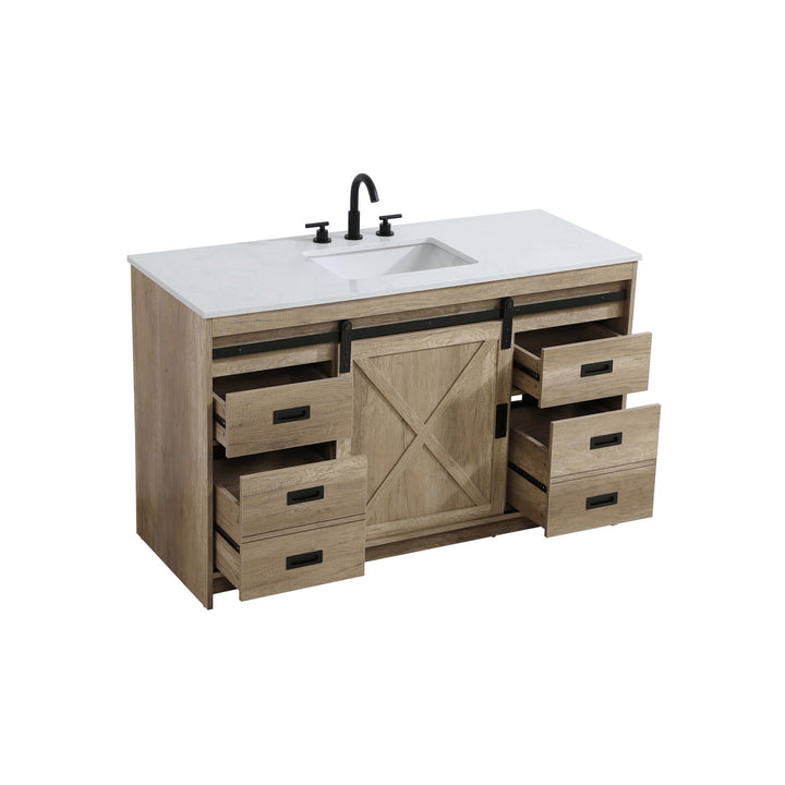 54 Inch Single Bathroom Vanity In Natural Oak - View 5 - Joshua Marshal