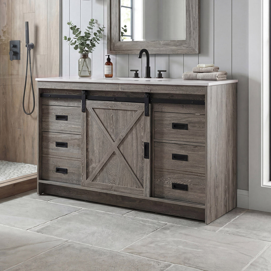 54 Inch Single Bathroom Vanity In Rustic Grey Rustic Grey Finish - KITCHEN & BATH by Joshua Marshal