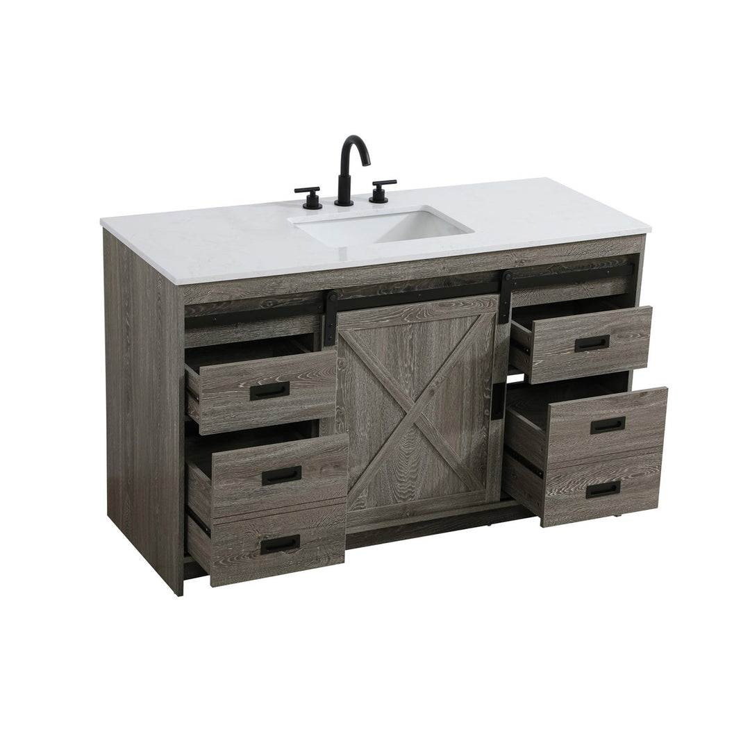 54 Inch Single Bathroom Vanity In Rustic Grey - View 5 - Joshua Marshal