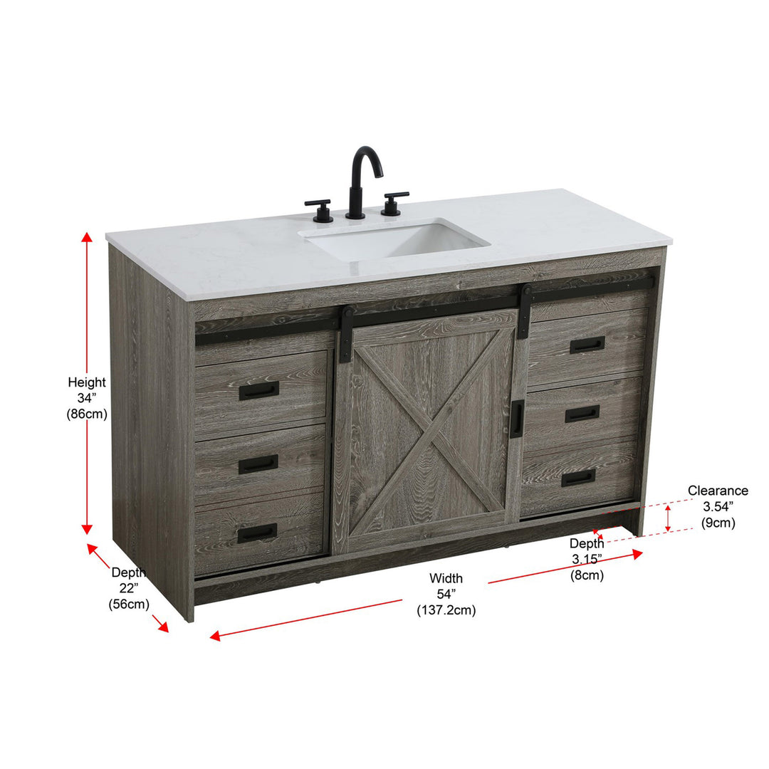 54 Inch Single Bathroom Vanity In Rustic Grey - View 6 - Joshua Marshal