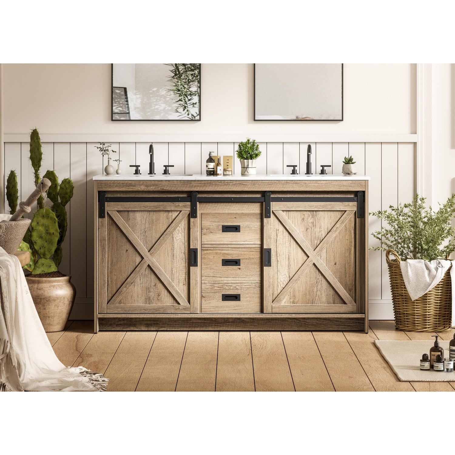 60 Inch Double Bathroom Vanity In Natural Oak Natural Oak Finish - KITCHEN & BATH by Joshua Marshal
