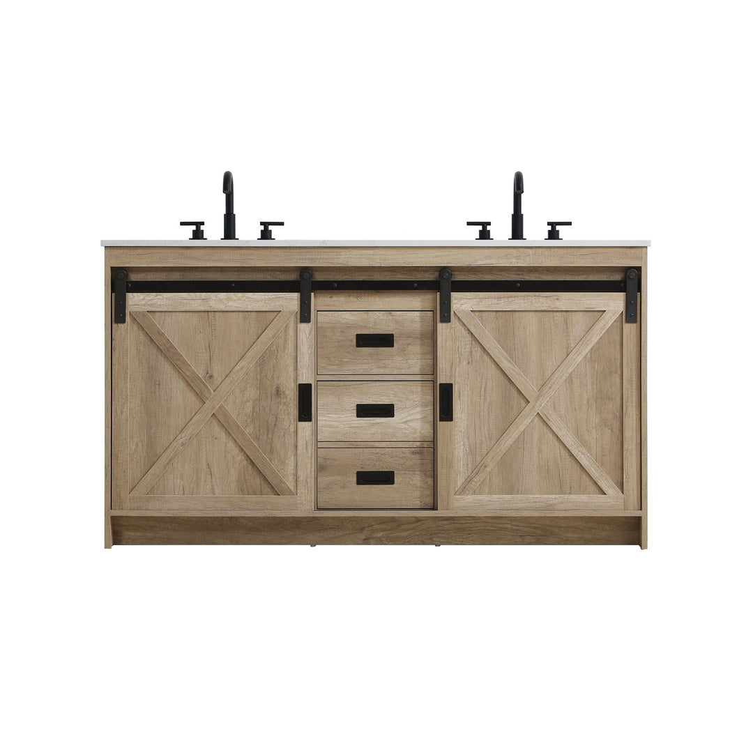 60 Inch Double Bathroom Vanity In Natural Oak - View 3 - Joshua Marshal