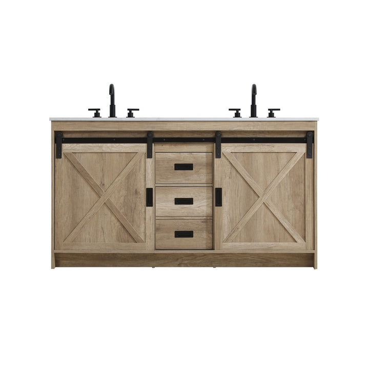60 Inch Double Bathroom Vanity In Natural Oak - View 3 - Joshua Marshal