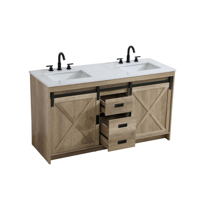 60 Inch Double Bathroom Vanity In Natural Oak - View 4 - Joshua Marshal