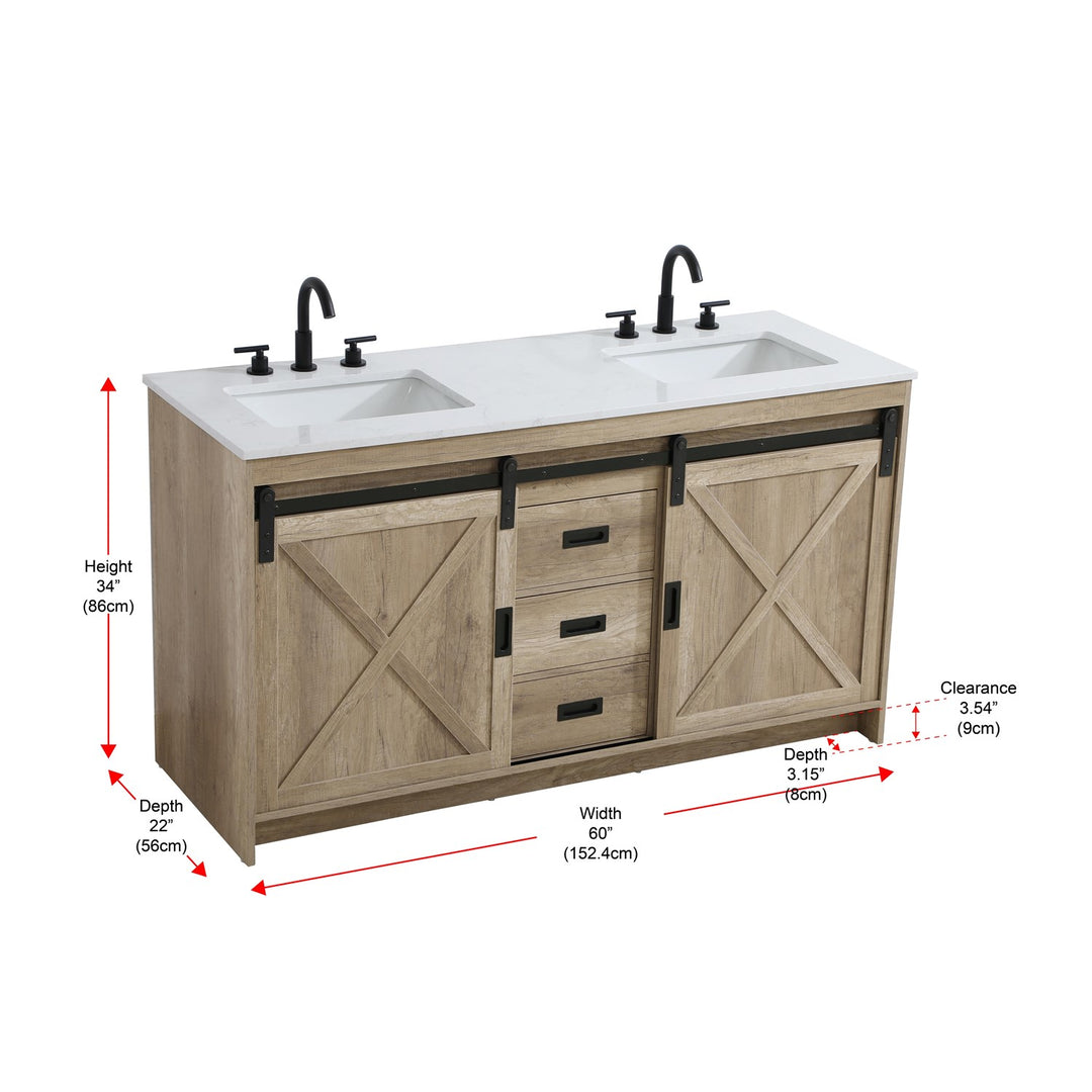 60 Inch Double Bathroom Vanity In Natural Oak - View 6 - Joshua Marshal