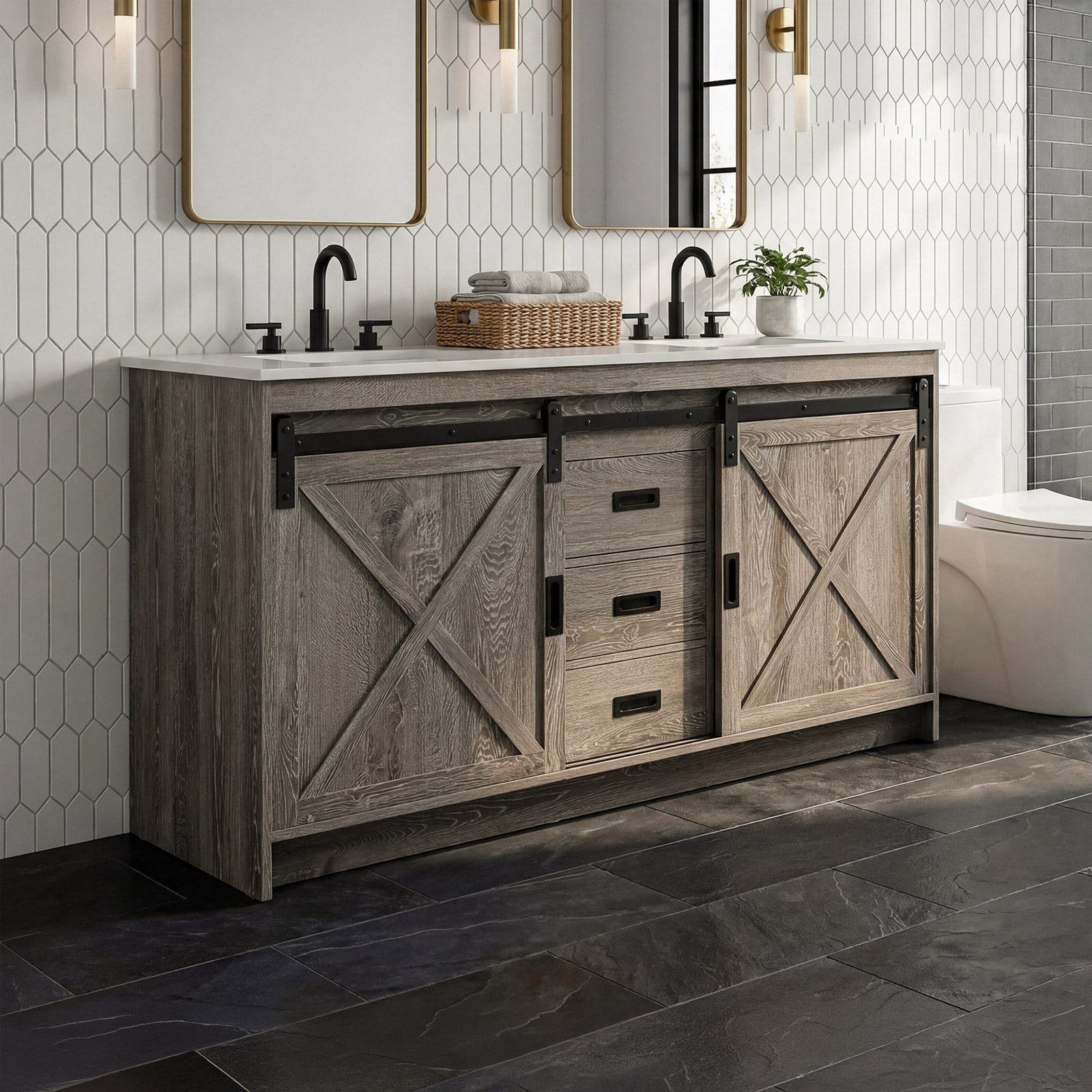 60 Inch Double Bathroom Vanity In Rustic Grey Rustic Grey Finish - KITCHEN & BATH by Joshua Marshal