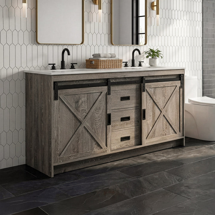 60 Inch Double Bathroom Vanity In Rustic Grey Rustic Grey Finish - KITCHEN & BATH by Joshua Marshal