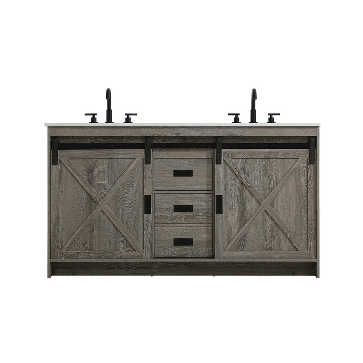 60 Inch Double Bathroom Vanity In Rustic Grey - View 3 - Joshua Marshal