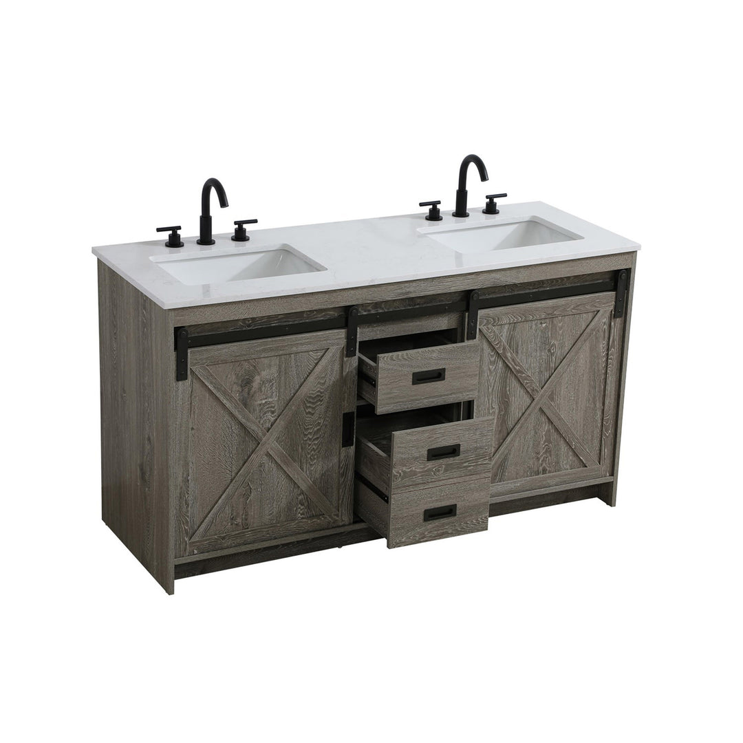 60 Inch Double Bathroom Vanity In Rustic Grey - View 4 - Joshua Marshal