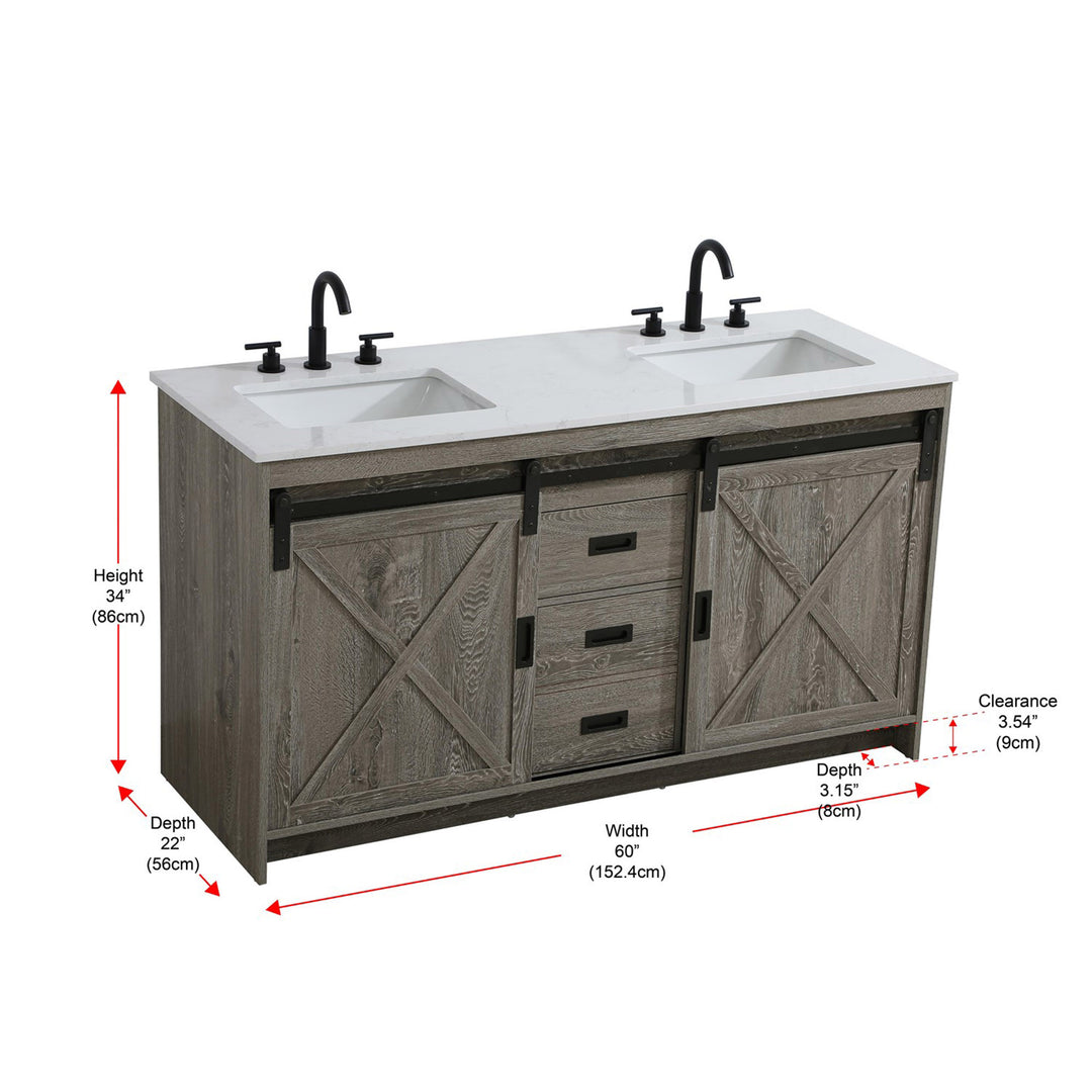 60 Inch Double Bathroom Vanity In Rustic Grey - View 5 - Joshua Marshal