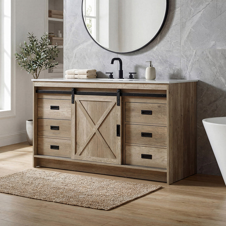 60 Inch Single Bathroom Vanity In Natural Oak Natural Oak Finish - KITCHEN & BATH by Joshua Marshal