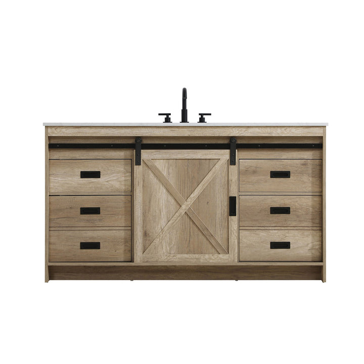 60 Inch Single Bathroom Vanity In Natural Oak - View 3 - Joshua Marshal