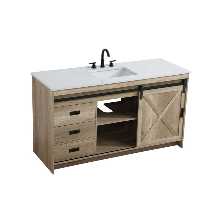 60 Inch Single Bathroom Vanity In Natural Oak - View 4 - Joshua Marshal