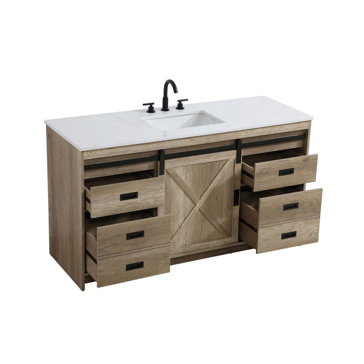 60 Inch Single Bathroom Vanity In Natural Oak - View 5 - Joshua Marshal