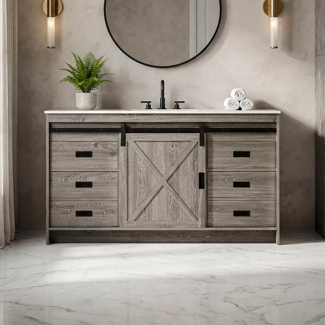 60 Inch Single Bathroom Vanity In Rustic Grey Rustic Grey Finish - KITCHEN & BATH by Joshua Marshal