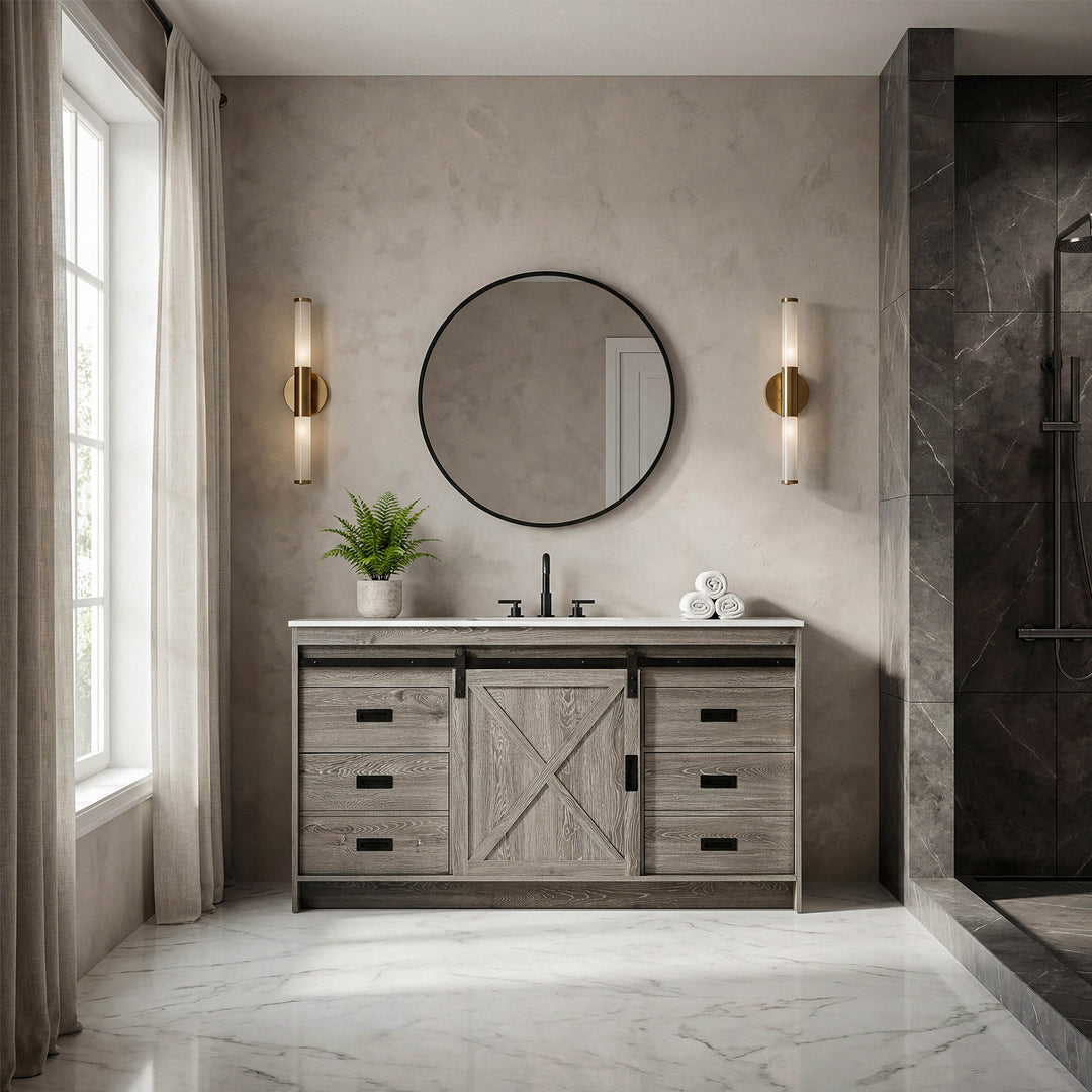 60 Inch Single Bathroom Vanity In Rustic Grey - View 2 - Joshua Marshal