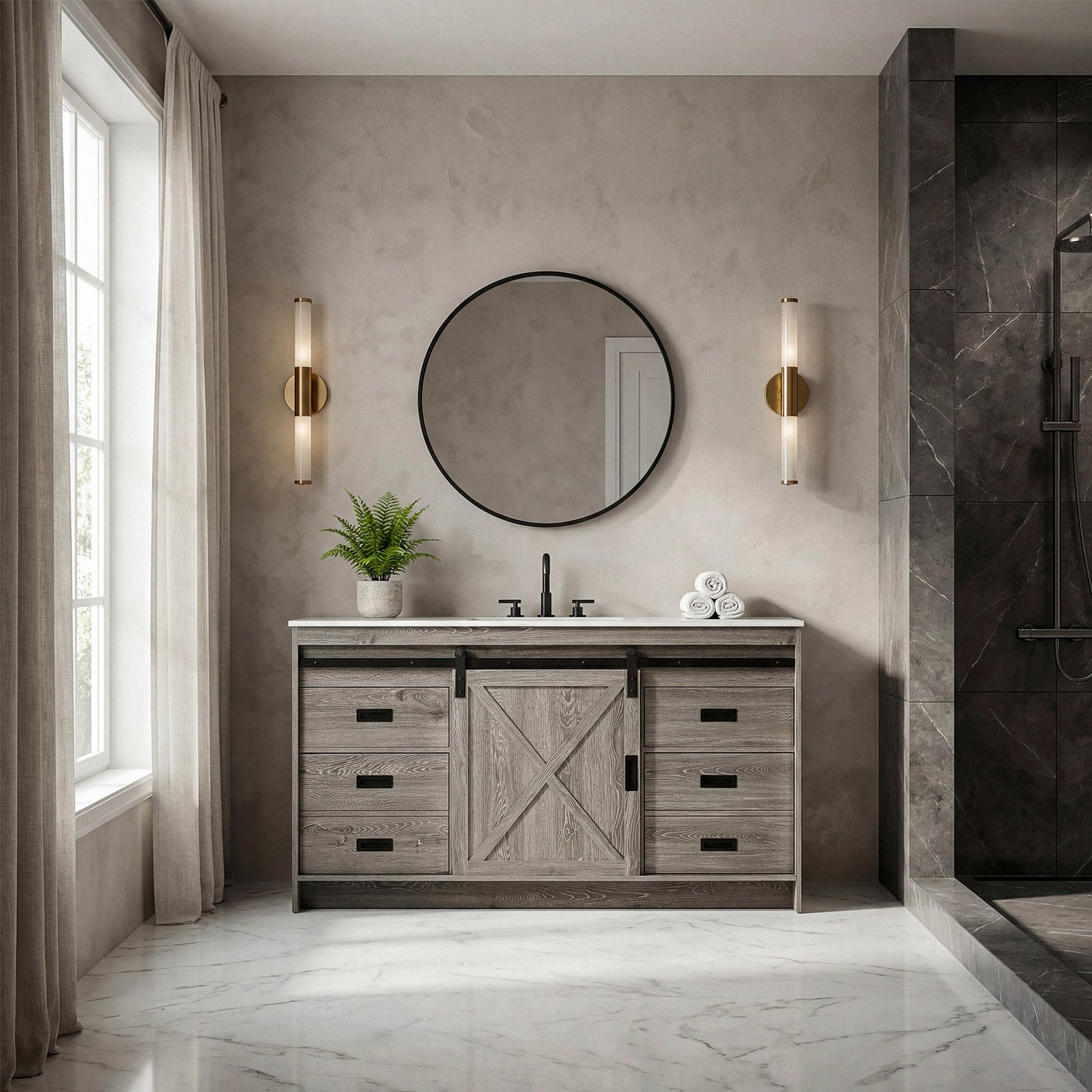 60 Inch Single Bathroom Vanity In Rustic Grey - View 2 - Joshua Marshal
