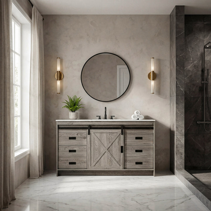 60 Inch Single Bathroom Vanity In Rustic Grey - View 2 - Joshua Marshal