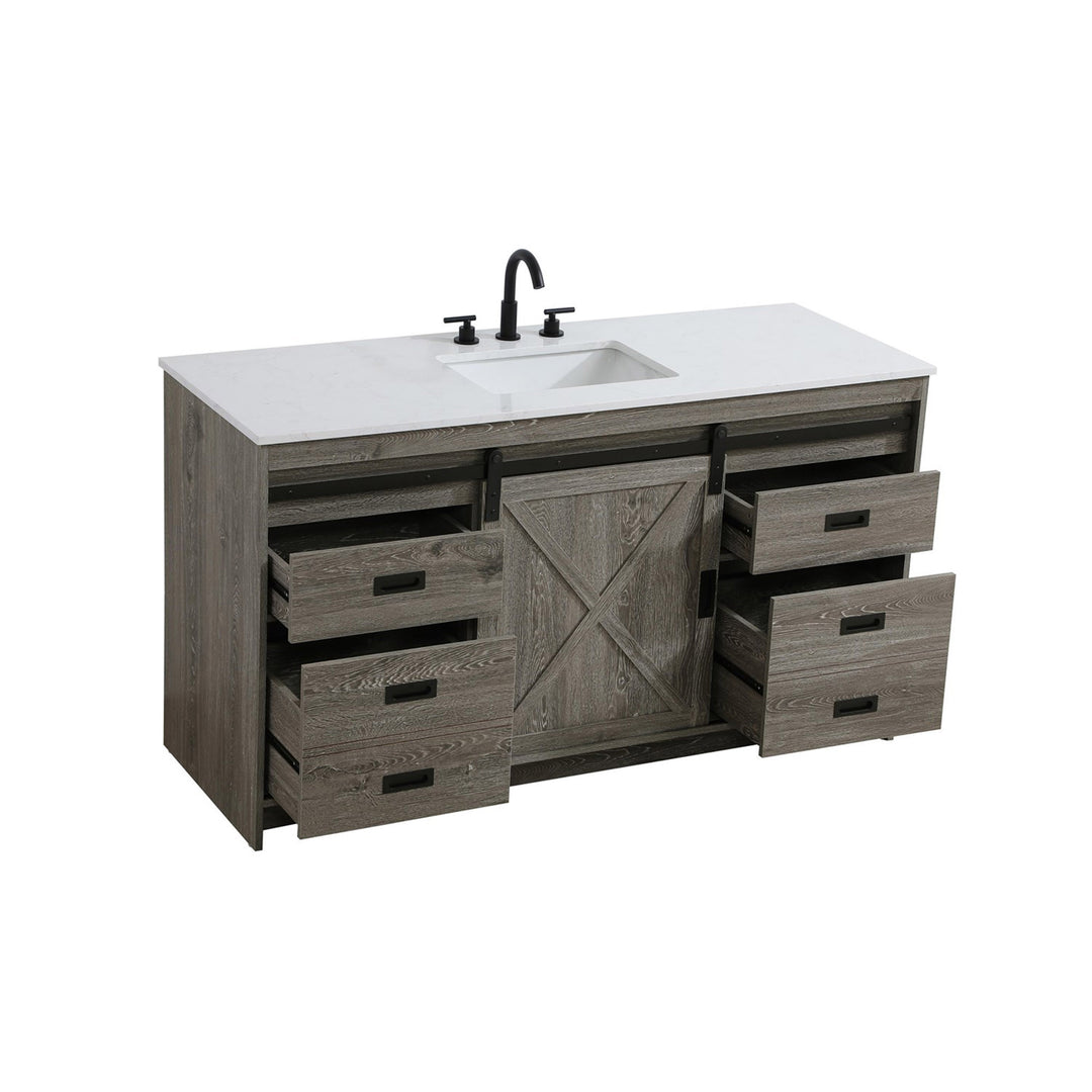 60 Inch Single Bathroom Vanity In Rustic Grey - View 4 - Joshua Marshal