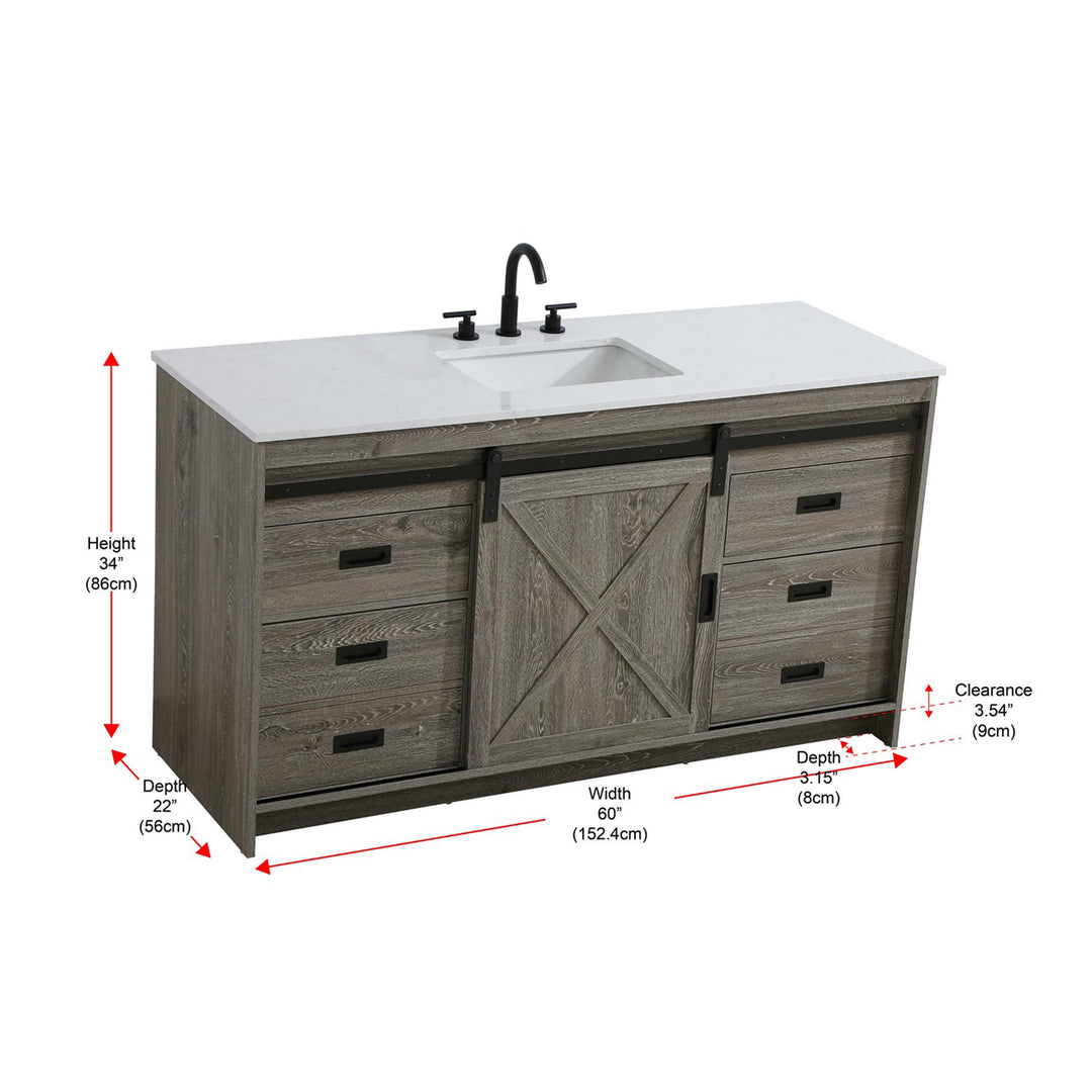 60 Inch Single Bathroom Vanity In Rustic Grey - View 5 - Joshua Marshal