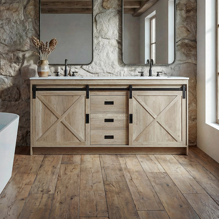 72 Inch Double Bathroom Vanity In Natural Oak Natural Oak Finish - KITCHEN & BATH by Joshua Marshal