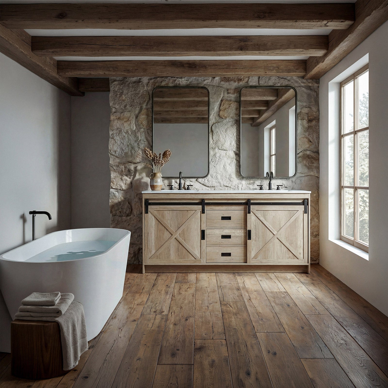 72 Inch Double Bathroom Vanity In Natural Oak - View 2 - Joshua Marshal
