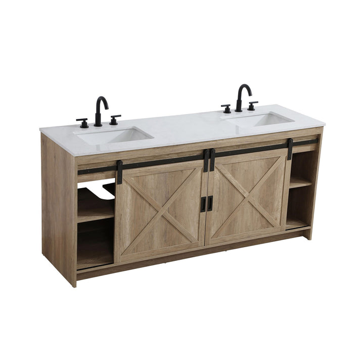 72 Inch Double Bathroom Vanity In Natural Oak - View 4 - Joshua Marshal