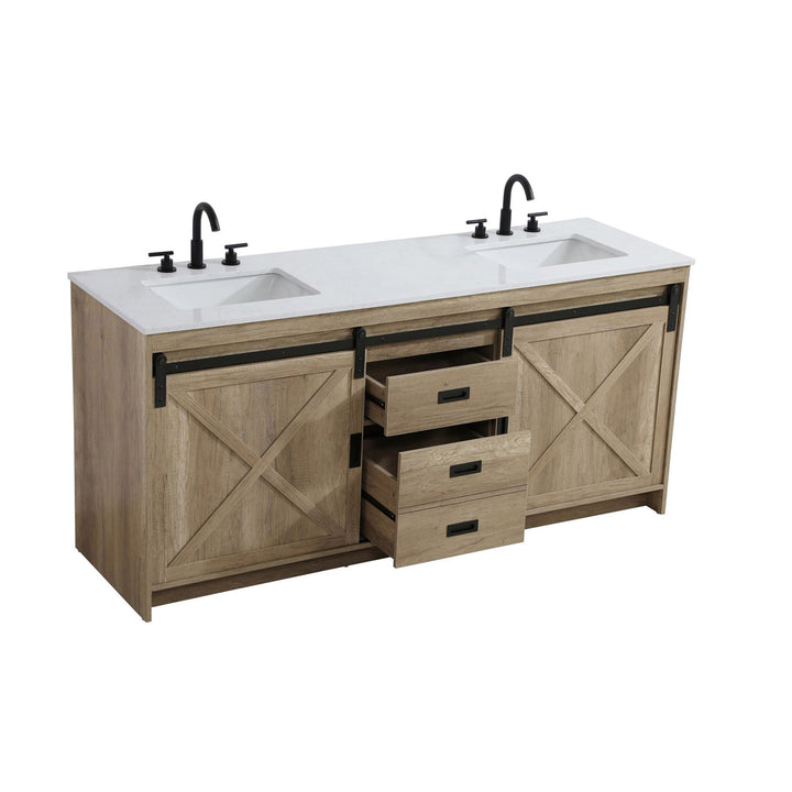 72 Inch Double Bathroom Vanity In Natural Oak - View 5 - Joshua Marshal