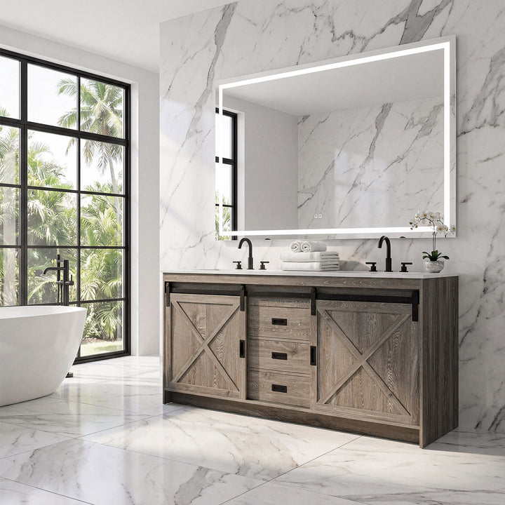 72 Inch Double Bathroom Vanity In Rustic Grey - View 2 - Joshua Marshal