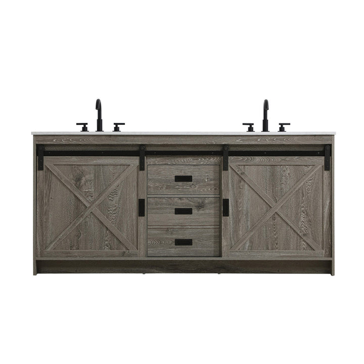 72 Inch Double Bathroom Vanity In Rustic Grey - View 3 - Joshua Marshal