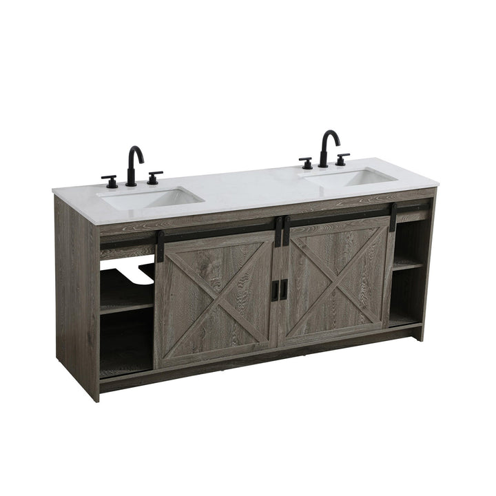 72 Inch Double Bathroom Vanity In Rustic Grey - View 4 - Joshua Marshal