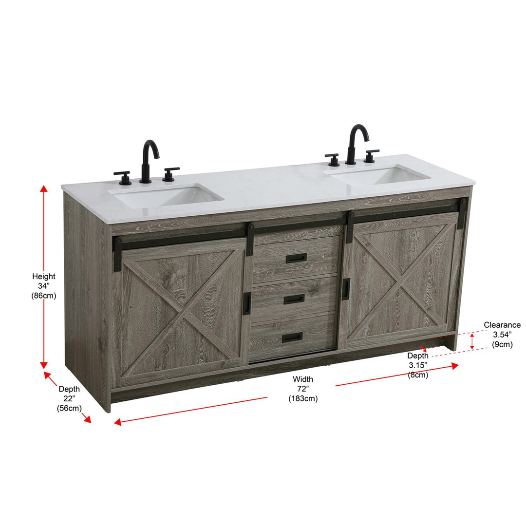 72 Inch Double Bathroom Vanity In Rustic Grey - View 5 - Joshua Marshal