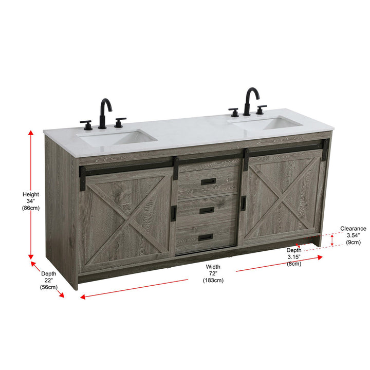 72 Inch Double Bathroom Vanity In Rustic Grey - View 5 - Joshua Marshal