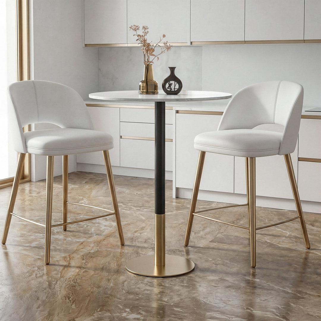 31.5 Inch Pub Table In White White And Gold Finish - FURNITURE by Joshua Marshal