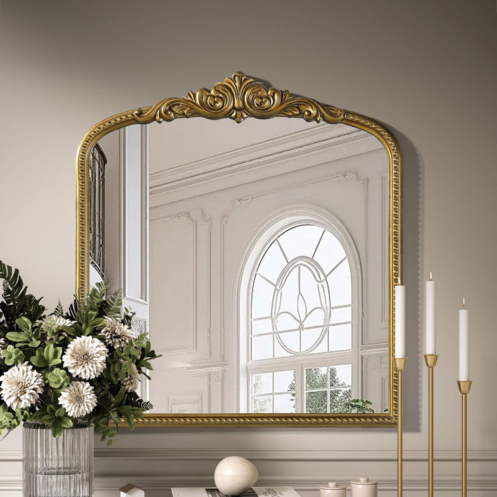 Vintage Resin Mirror 33X36 In Antique Brass Antique Brass Finish - DECOR by Joshua Marshal