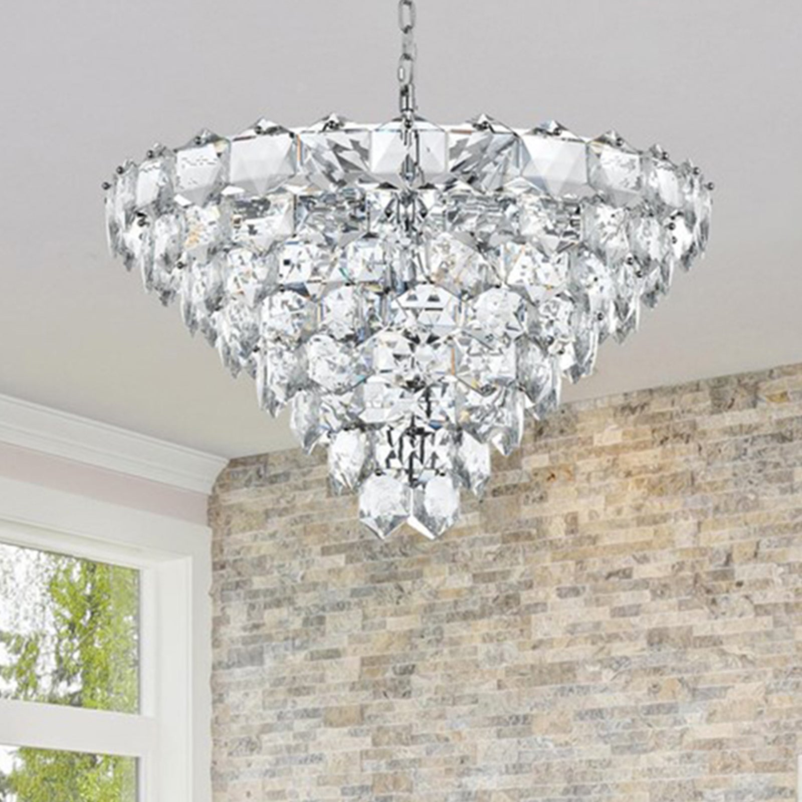 32 Inch Chandelier In Chrome Chrome And Clear Finish - LIGHTING by Joshua Marshal