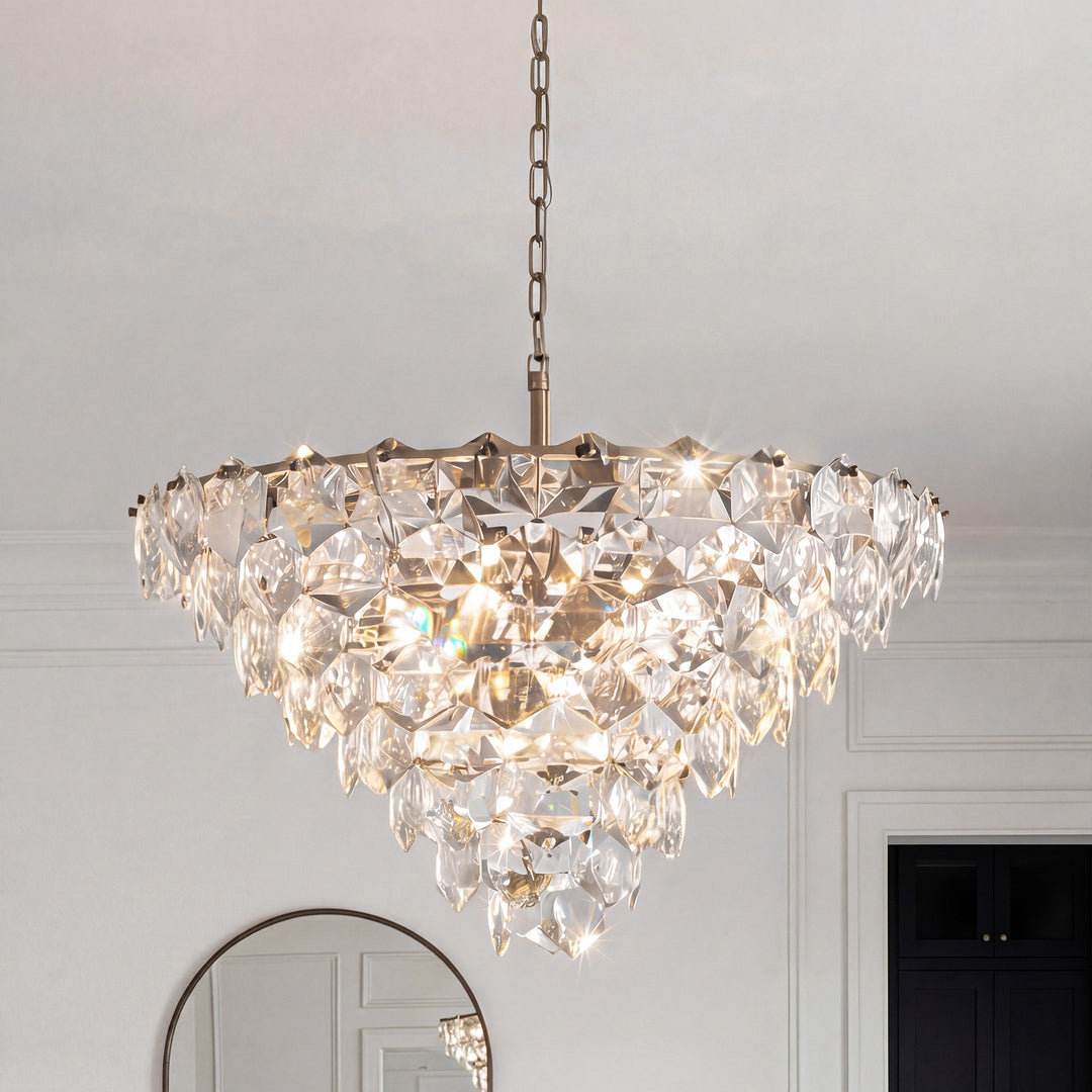 32 Inch Chandelier In Satin Gold Satin Gold And Clear Finish - LIGHTING by Joshua Marshal