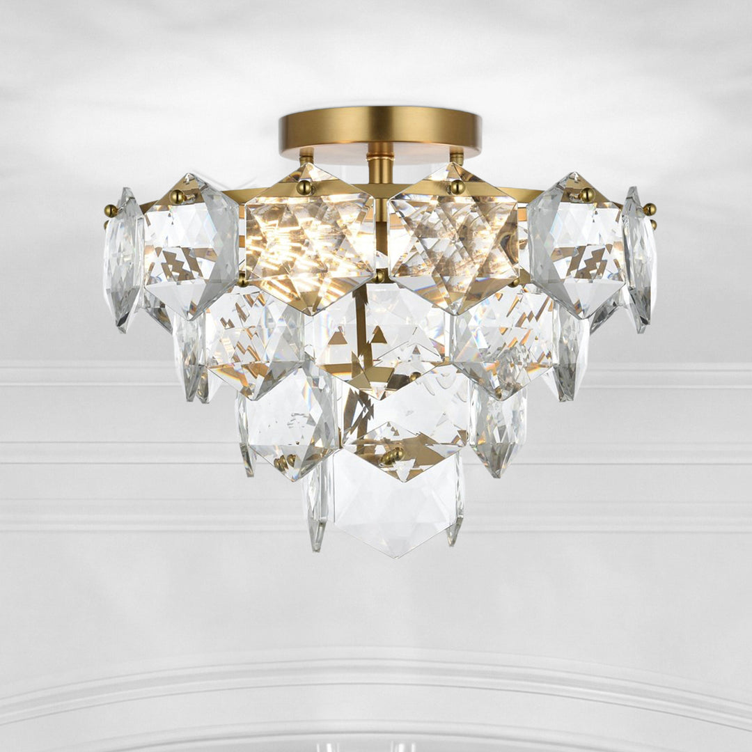 16 Inch Flush Mount In Satin Gold Satin Gold And Clear Finish - LIGHTING by Joshua Marshal