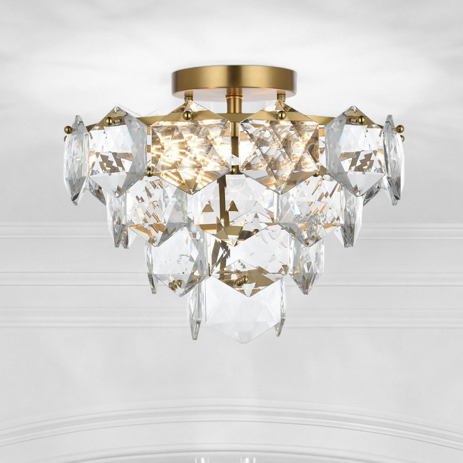 16 Inch Flush Mount In Satin Gold Satin Gold And Clear Finish - LIGHTING by Joshua Marshal