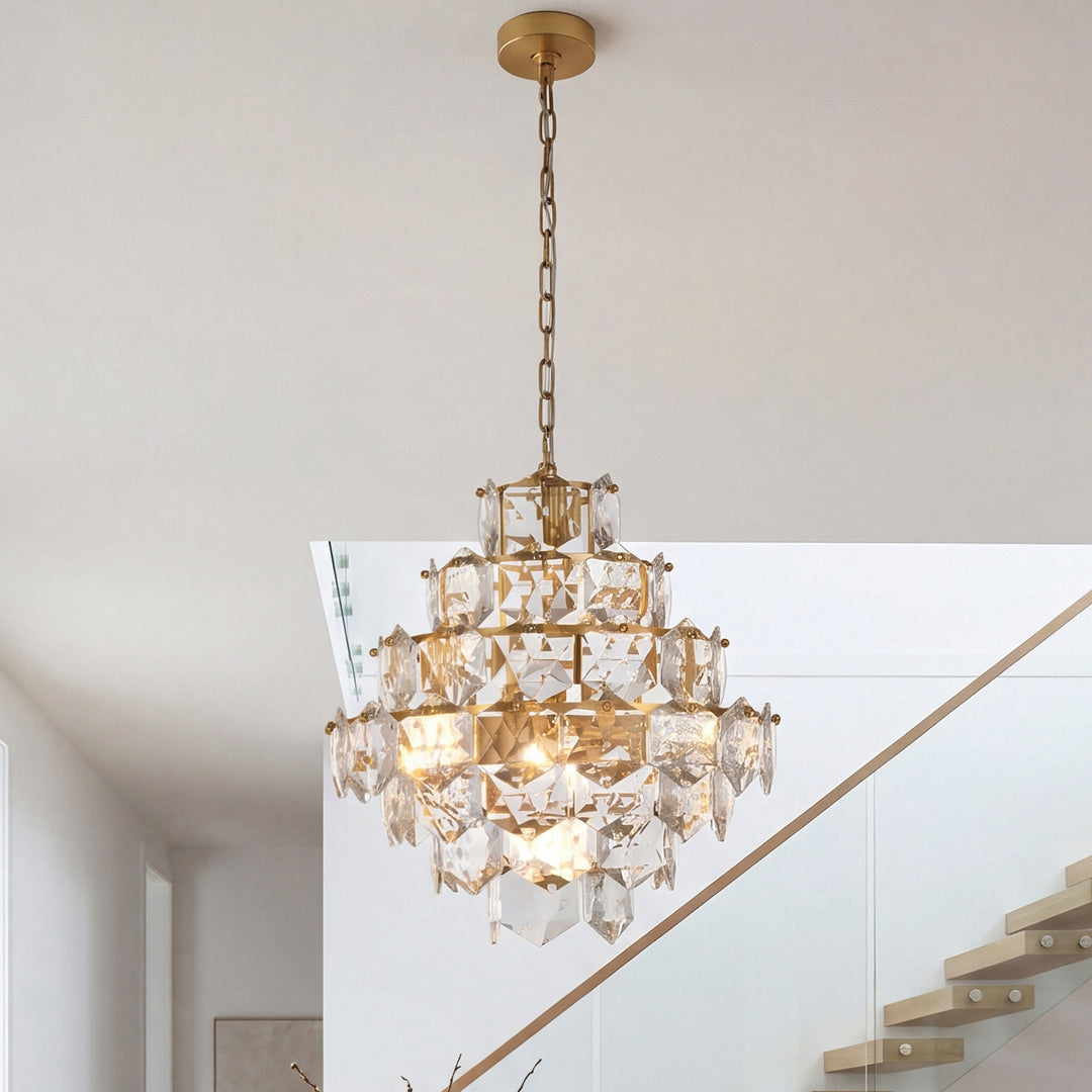20 Inch Chandelier In Satin Gold Satin Gold And Clear Finish - LIGHTING by Joshua Marshal